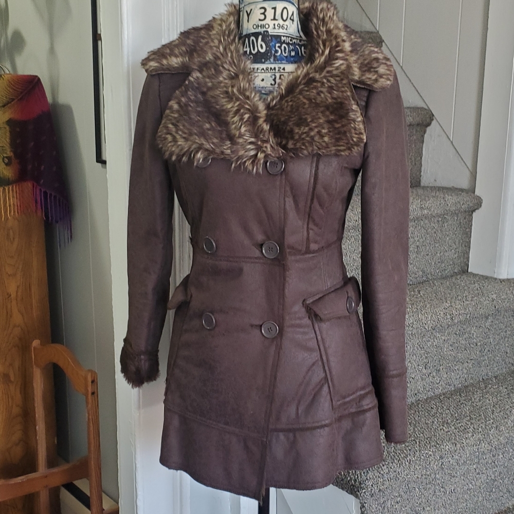 VINTAGE GADZOOKS~ RETRO BROWN FAUX FUR LINED JACKET!